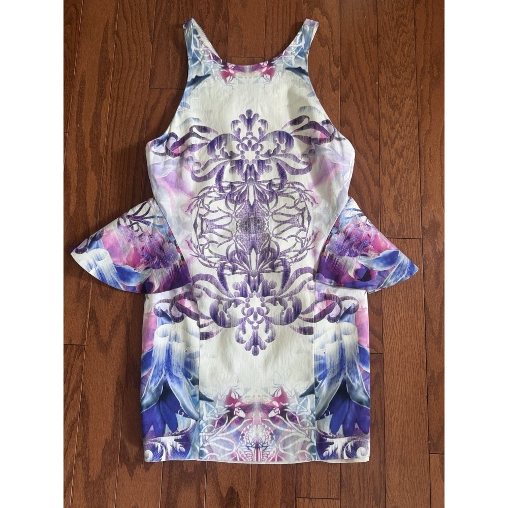 NWT's KUKU Dress 12 Peplum Bodycon Multicolor Print Sleeveless Cocktail $179 Y2K - Picture 1 of 6